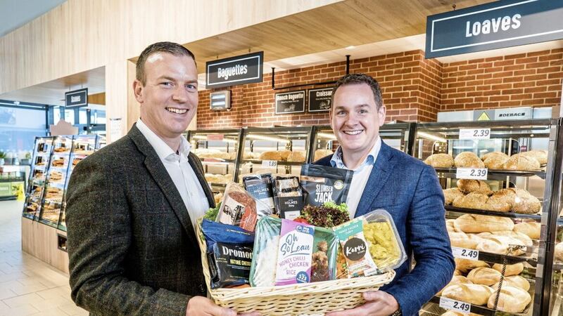 Lidl&#39;s new northern managing director Ivan Ryan (left) with JP Scally (right), who heads the operation on the island, announcing a record &pound;455 million spend with the retailer&#39;s agri-food suppliers in the north. 