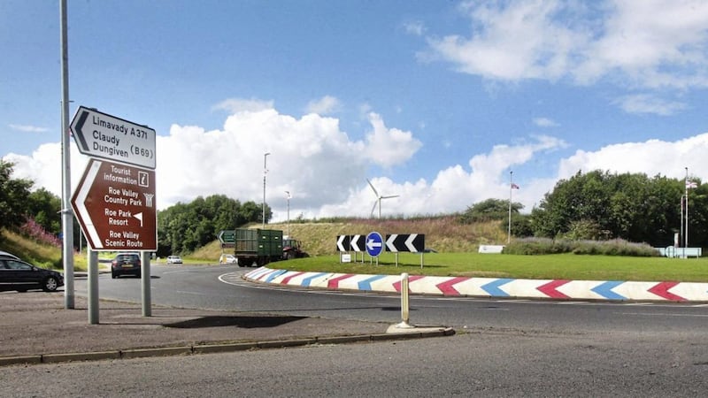 A roundabout on the outskirts of Limavady daubed in red, white and blue paint. Picture by Margaret McLaughlin 