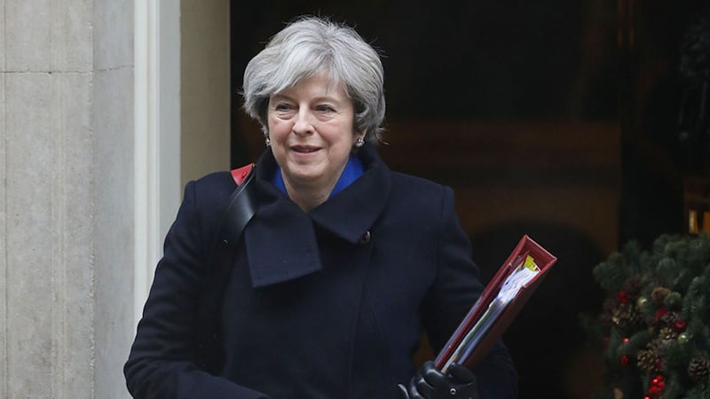 British Prime Minister Theresa May pictured leaving Downing Street in London today ahead of Prime Minister's Questions at the House of Commons&nbsp;