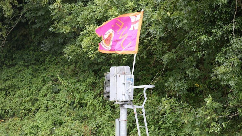 A UVF flag on a signal box near Jordanstown. Picture by Mal McCann 