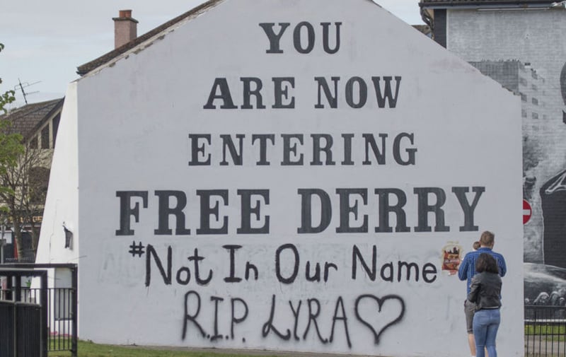 A message of condolence for 29-year-old journalist Lyra McKee which has been graffittied on to Free Derry Corner. Picture by Joe Boland/PA Wire&nbsp;