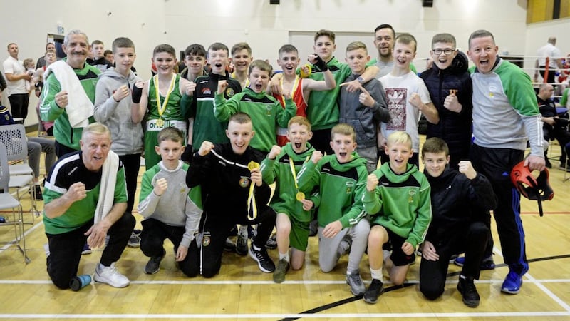The Holy Trinity boxers and coaches celebrate after a successful weekend at the Belfast Halloween Open competition 