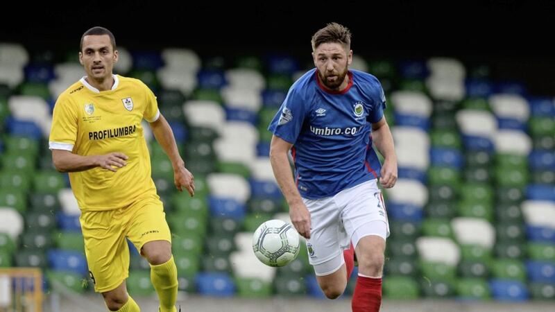 Linfield beat San Marino side La Fiorita in a Champions League qualifier to get the chance to play Glasgow giants Celtic in a money-spinning tie at Windsor Park next Friday. Picture by Colm Lenaghan/Pacemaker Press 