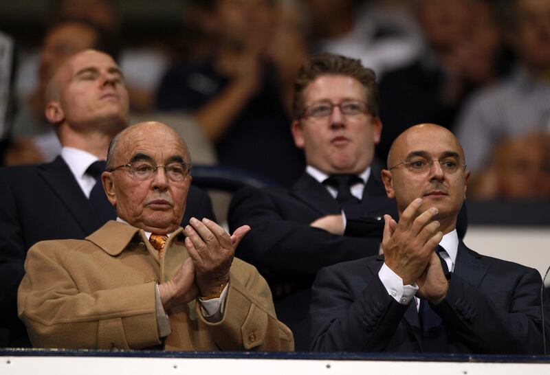 Joe Lewis (left) in the stands with Tottenham chairman Daniel Levy