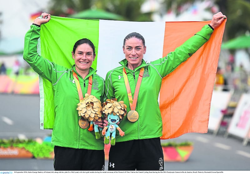 Katie-George Dunlevy and her pilot Eve McCrystal took gold in the women&rsquo;s B tandem&nbsp;