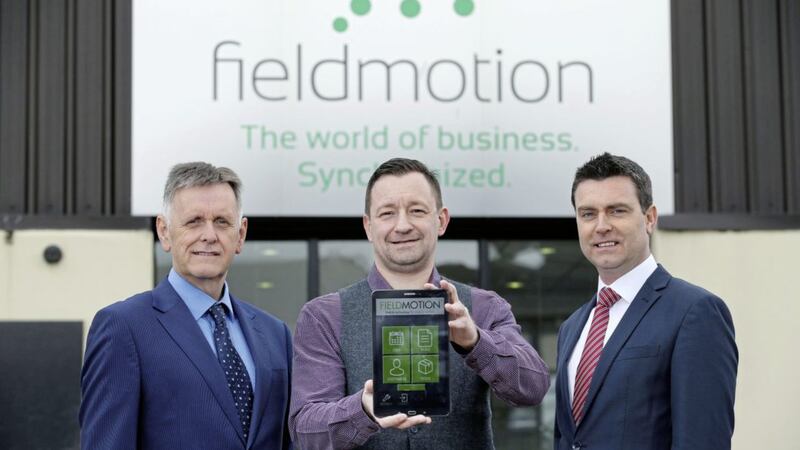 Mark Bleakney, southern regional manager, Invest NI, Jim Finnegan, CEO Fieldmotion and Neil McCabe, senior investment manager, Whiterock Capital Partners 