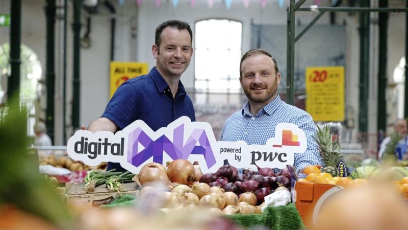 Pictured at St George&#39;s Market ahead of Digital DNA are, right, Simon Bailie, commercial director of Digital DNA, and, left, Seamus Cushley, director of Blockchain, FinTech and Innovation at PwC. 