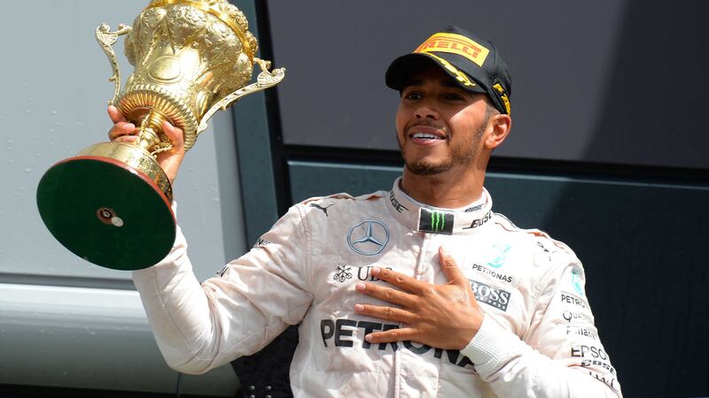 Mercedes' Lewis Hamilton celebrates after the 2016 British Grand Prix at Silverstone Circuit, &nbsp;
