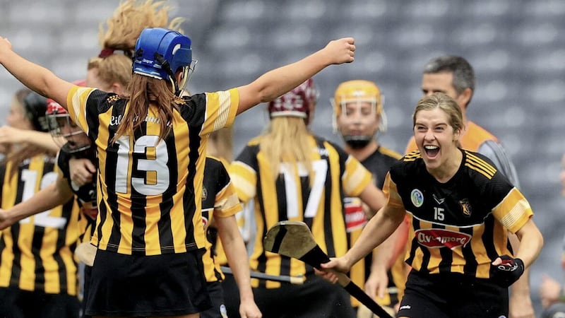 Kilkenny players celebrate after their win over Galway in the Glen Dimplex All-Ireland Senior Camogie Championship semi-final at Croke Park on Saturday Picture: James Crombie/Inpho 