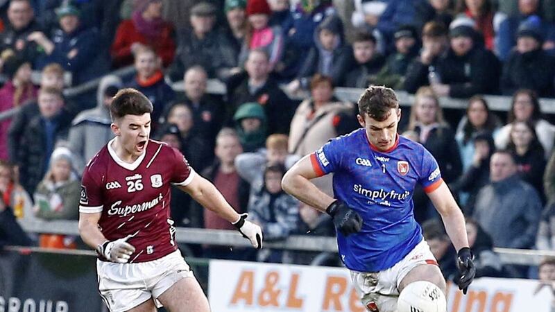 Armagh&#39;s Ethan Rafferty and Galway&#39;s Tomo Culhane during Saturday night&#39;s clash Picture: Philip Walsh. 