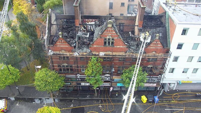Fire damage at the Old Cathedral Building, Donegall Street, Belfast.