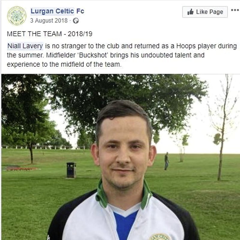 Lurgan Celtic FC re-signed Niall Lavery, who also assaulted an opponent during his previous spell with the club, in the summer of 2018. Picture from Facebook 