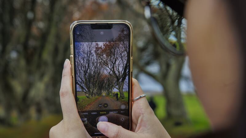 A Malaysian tourist takes a photo of the Dark Hedges as the operation to remove a number of trees at the Dark Hedges begins (Liam McBurney/PA)