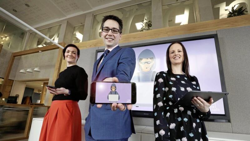 Danske Bank&rsquo;s new fraud &amp; cyber crime manager Chris Wynne (centre) is joined by fraud liaison officers Grainne Mackle (left) and Lisa Pollock to launch the new dedicated fraud &amp; cyber crime team 