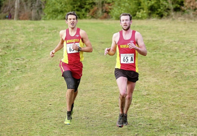Leaders of the pack Ian Bailey and Seamus Lynch. The annual Christmas Cracker Pairs race in Castlewellan organised by the Newcastle AC. Picture Mal McCann.