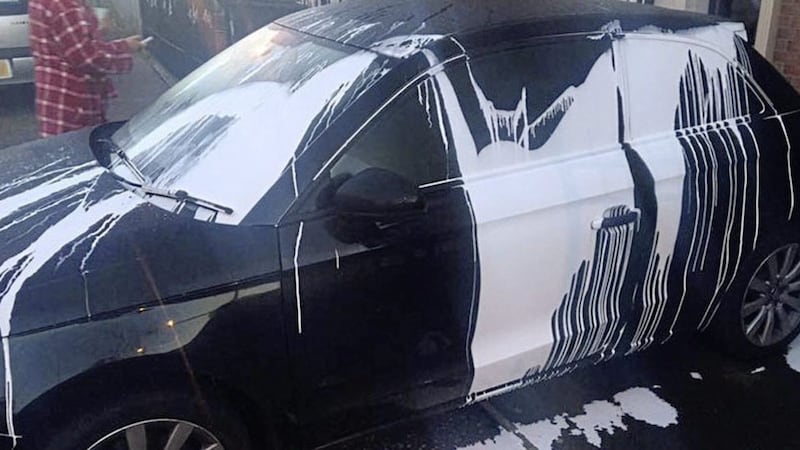 Stacie McNerney&#39;s car was targeted by vandals who poured paint over the Audi A1 Sport in Beechmount, west Belfast 