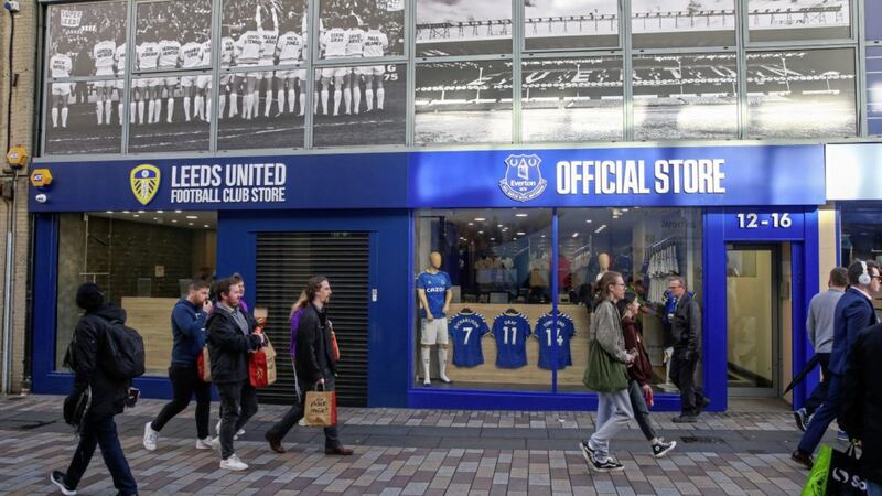 Leeds United and Everton&#39;s split club merchandise store in Belfast city centre. Picture by Mal McCann. 