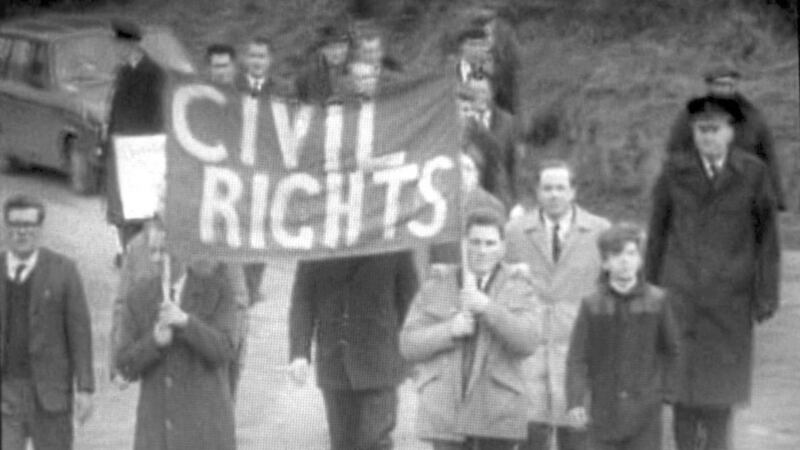 Campaigners in Dungannon in 1968  during the original civil rights march.  