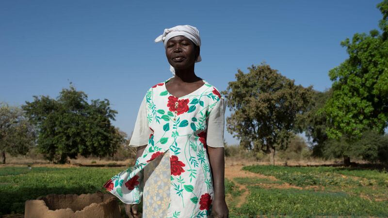 Alizeta Sawadogo  (50), lives in Louda village, Burkina Faso, where the land is arid due to climate change 