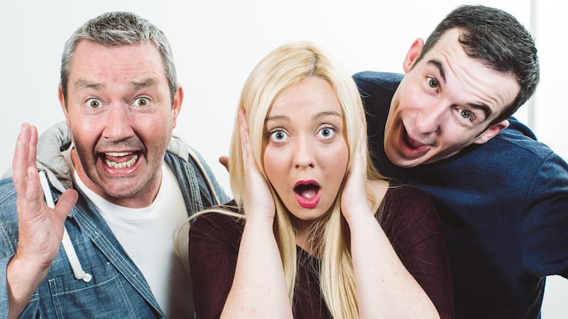 Caroline Curran with Ciaran Nolan and Marty Maguire, her co-stars in the Brenda Murphy play Crazy 