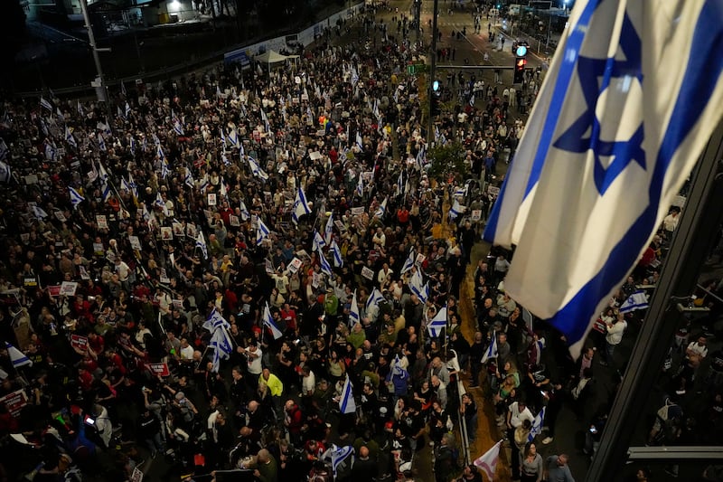 Thousands of people took part in a protest against Benjamin Netanyahu’s government in Tel Aviv on Saturday