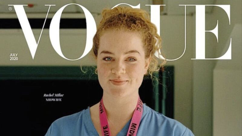 Co Tyrone woman Rachel Millar, who works as a midwife in east London, features on the front cover of a Vogue special issue dedicated to key workers. Pictures from British Vogue 