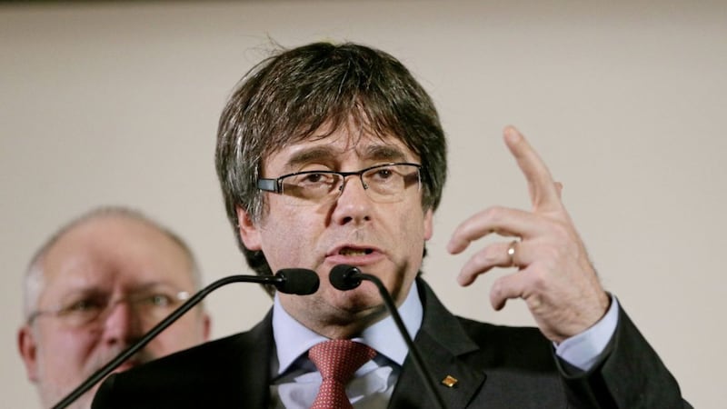 Ousted Catalan leader Carles Puigdemont speaks during a press conference at the Square Meeting Center in Brussels. Catalonia&rsquo;s main separatist parties said on Wednesday. Picture by Virginia Mayo, File, Associated Press 