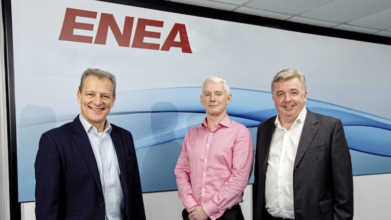 L-R: Jeremy Fitch, executive director of business solutions, Invest NI; Liam McCollum, director of software engineering, Enea and Fergus Wills, strategic marketing manager, Enea. 