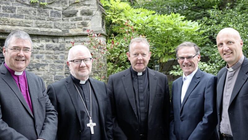 Left to right, Bishop John McDowell, President of the Irish Council of Churches, Archbishop Richard Clarke, Church of Ireland Archbishop of Armagh, Archbishop Eamon Martin, Catholic Archbishop of Armagh, Rev Dr Noble McNeely, Moderator of the Presbyterian Church in Ireland and Rev Dr Laurence Graham, President of the Methodist Church in Ireland. Church leaders who delivered a new year message urging hope and stability for the new year 