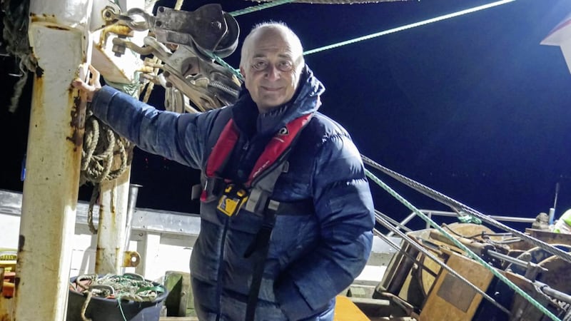 Tony Robinson on a trawler at Whitstable Harbour in The Thames At Night With Tony Robinson 