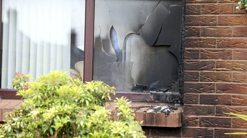 Damaged caused to a window of a house in Estoril Park in the Ardoyne area of north Belfast. Picture by Mal McCann. 