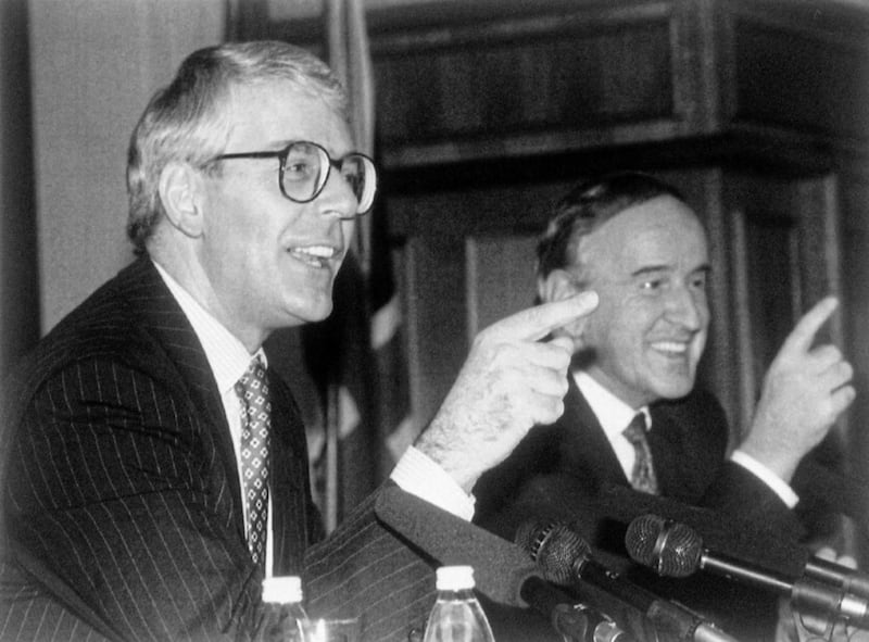 Britain's Prime Minister John Major, left, and taoiseach Albert Reynolds during a press conference in Dublin in 1993. Picture by AP/Dave Caulkin