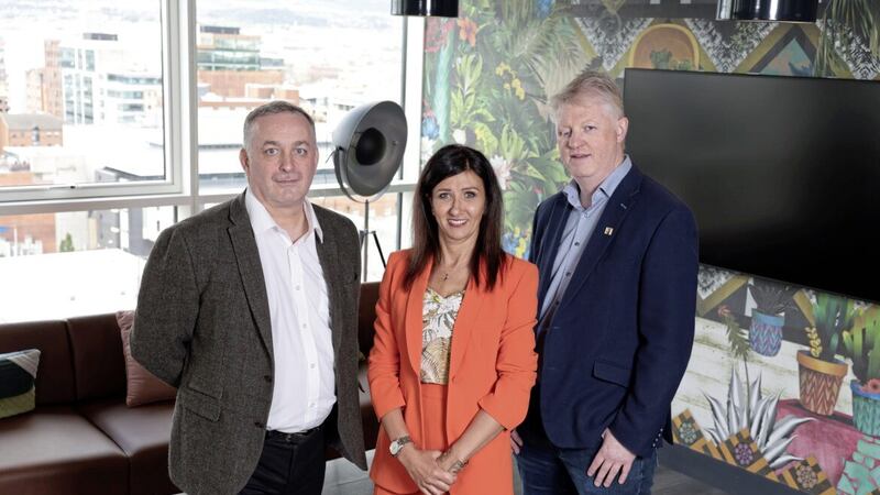 Newly appointed Software Alliance board members Jim Bannon, Allstate Northern Ireland; Jo Ferguson, CME; and Mark McCormack, Aflac NI. 