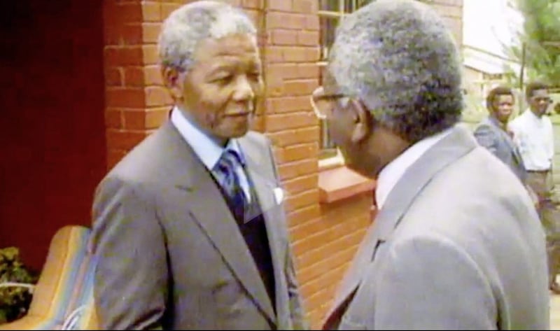 Sir Trevor McDonald interviews freed ANC leader Nelson Mandela in 1990 in a scene from Trevor McDonald: Return To South Africa 