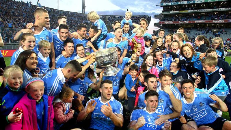 Dublin's players celebrate with their families after Saturday night's All-Ireland final replay win over Mayo<br />Picture by S&eacute;amus Loughran &nbsp;