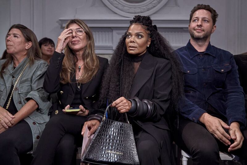 Janet Jackson, second from right, takes a seat during designer Christian Siriano’s show at Fashion Week on Wednesday September 7 2022 in New York
