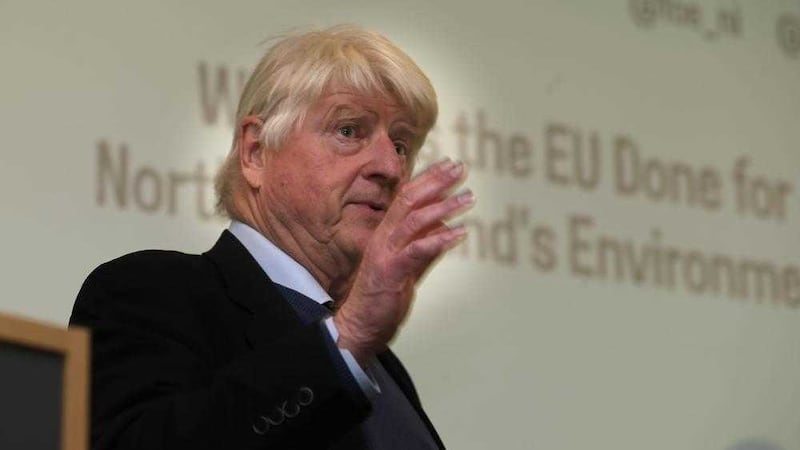 Former Conservative MEP Stanley Johnson speaking at pro-EU rally at Queen&#39;s University. Picture by Hugh Russell 