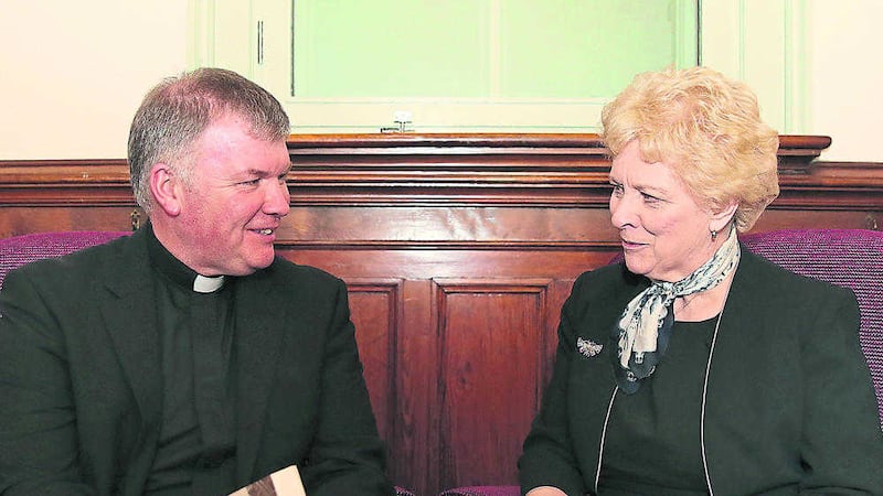 Baroness Nuala O&rsquo;Loan with Niall Coll, editor of Ireland &amp; Vatican II, in St Mary&rsquo;s University College, Belfast. Picture by Declan Roughan 