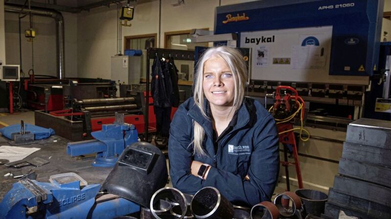 Former apprentice Shannon Cartin, who has become the North West Regional College&#39;s first female lecturer in fabrication and welding. Picture by Martin McKeown 