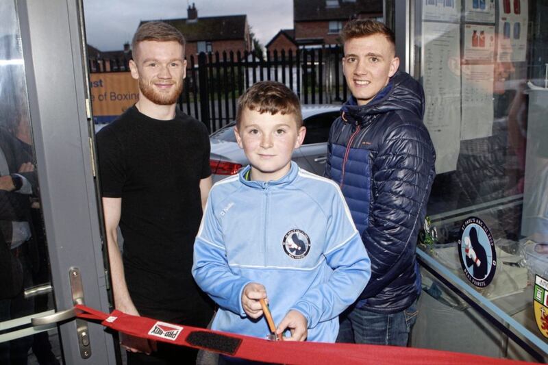 James Tennyson, Brendan Irvine and Dylan McShane officially reopened the new-look St Paul&rsquo;s boxing club last Friday night. Picture by Matt Bohill