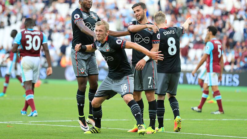 &nbsp;Southampton's James Ward-Prowse celebrates scoring his side's third goal of the game during the Premier League match at the London Stadium. Picture by PA
