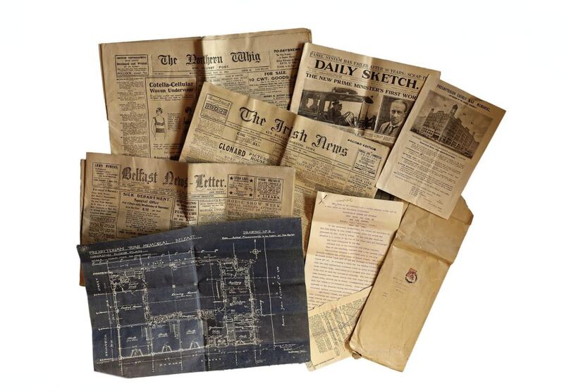 The contents of the time capsule included architectural plans, coins, newspapers the Northern Whig, The Irish News, The Newsletter, The Daily Sketch. Picture Mal McCann. 