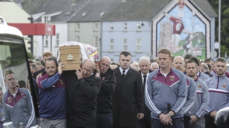 The funeral of &#39;wee John&#39; McKillop in Cushendall Picture by Hugh Russell. 