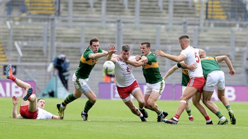 The empty seats are clearly visible during the All-Ireland Senior Championship semi-final between Tyrone and Kerry at Croke Park on Sunday. Picture by Philip Walsh 