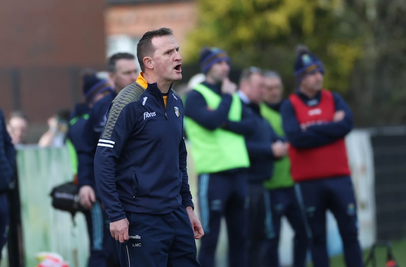 Antrim Manager Andy McEntee during Sunday’s Allianz Football League Roinn 3 game at Corrigan Park in Belfast
PICTURE COLM LENAGHAN