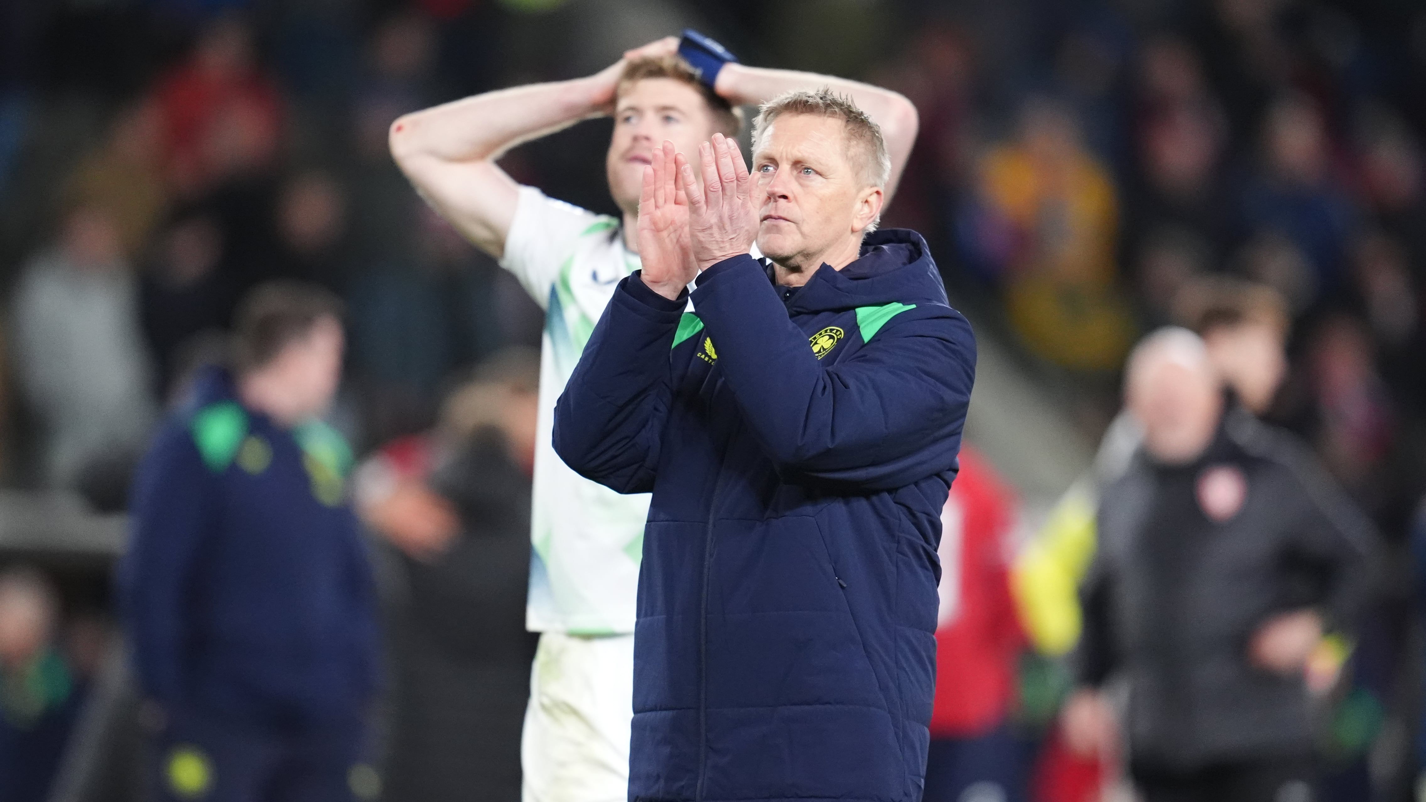Republic of Ireland head coach Heimir Hallgrimsson applauds the fans