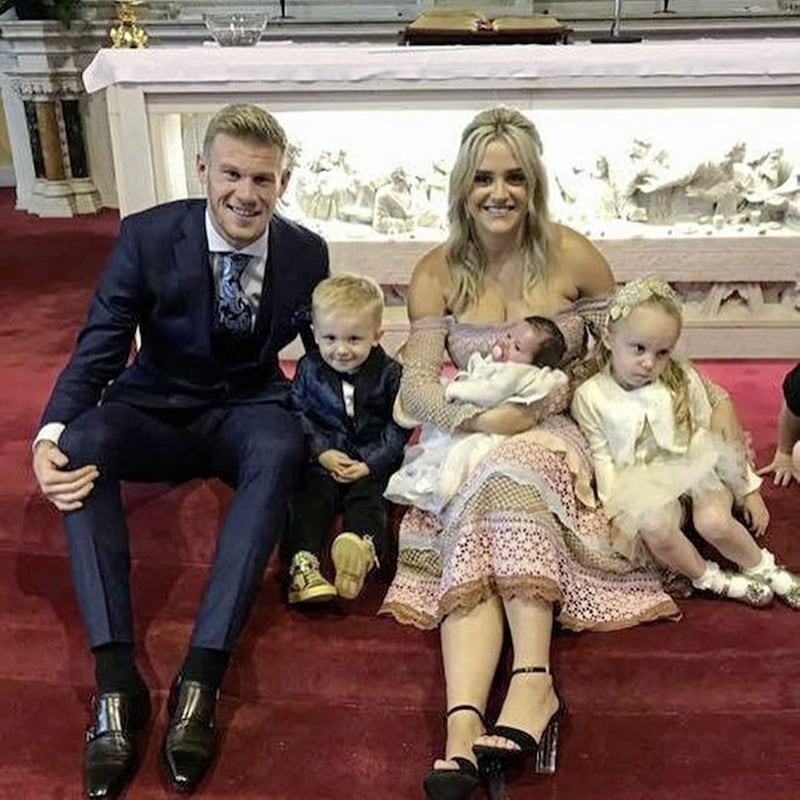 Derry footballer, James McClean pictured with his wife, Erin and the couple&#39;s three children, Allie (4) and James Jr (2) and Willow Ivy, who was born in August 