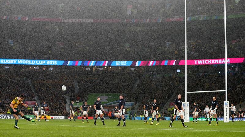 Australia's Bernard Foley kicks the winning penalty against Scotland during Sunday's Rugby World Cup quarter-final at Twickenham<br />Picture: PA