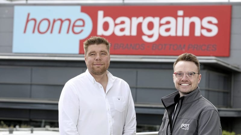 Steve Parr (managing director) and Phillip McGee (operations director) from Parr Facilities Management at the newly-opened 30,000 sq ft Home Bargains store in Newtownabbey   