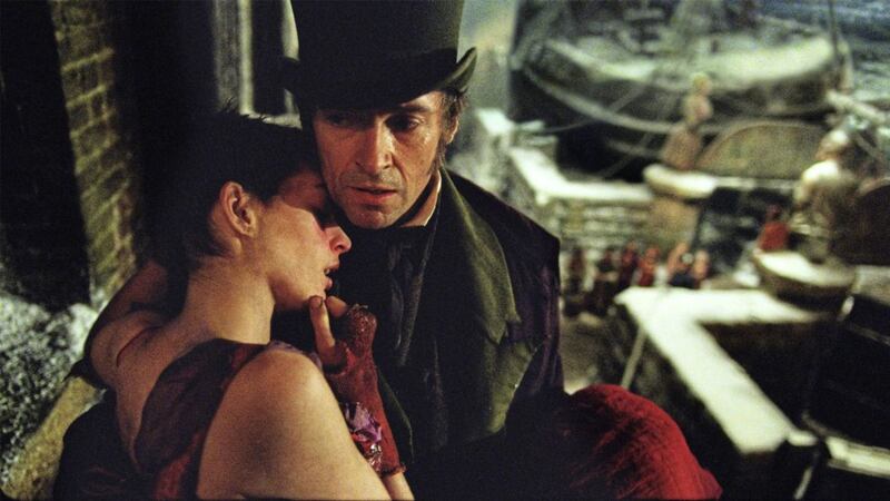 Hugh Jackman as Jean Valjean and Anne Hathaway as Fantine in Les Miserables 